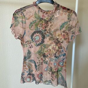 sheer mesh top with multi floral pattern